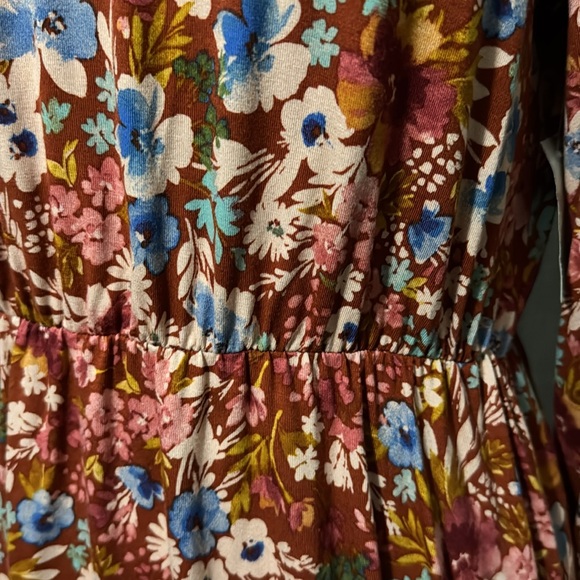 NWT Time & Tru Dress-Sz XS (0-2)-Long Sleeve Floral-Pinks/Blues/Maroon-V Neck - Picture 6 of 15